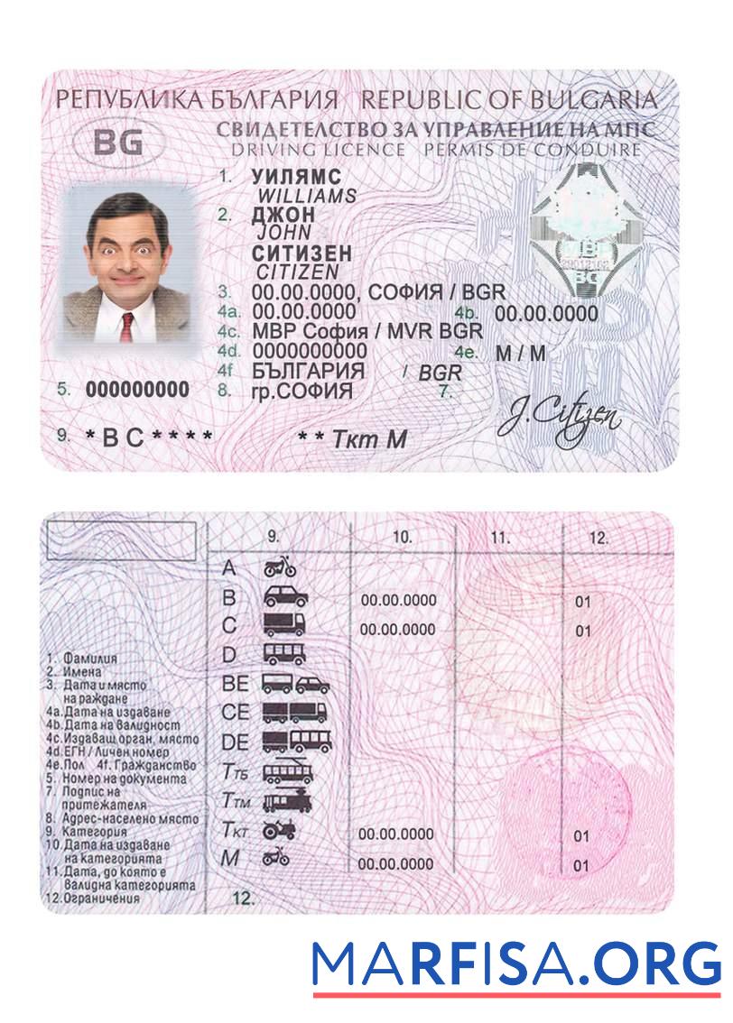 Downloadable Bulgaria driving license example